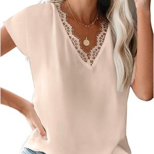 lime flare Dressy Lace Trim Blouse Tops Popular Short Sleeve Shirt